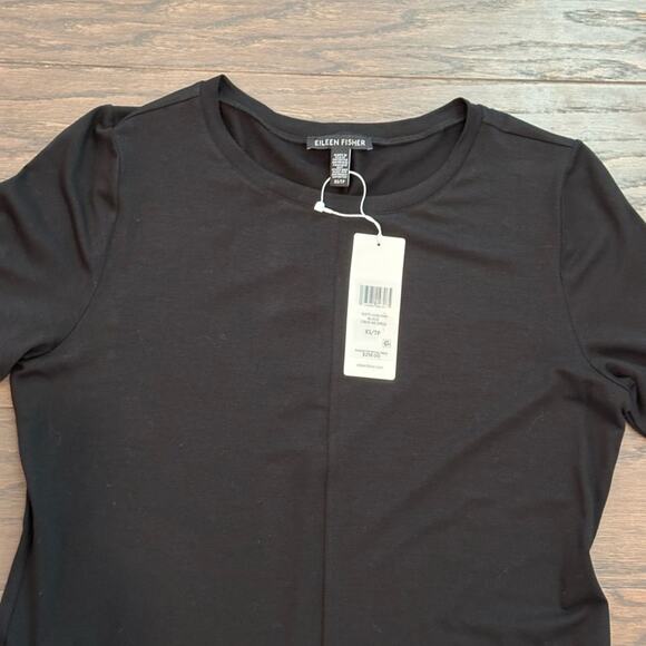 Eileen Fisher Fine Tencel Jersey Black Crew Neck Maxi Long Dress Size XS NWT - Picture 3 of 9